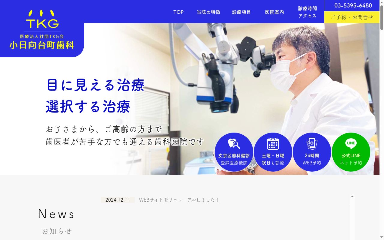 医療法人社団TKG会 小日向台町歯科の公式サイトのスクリーンショット