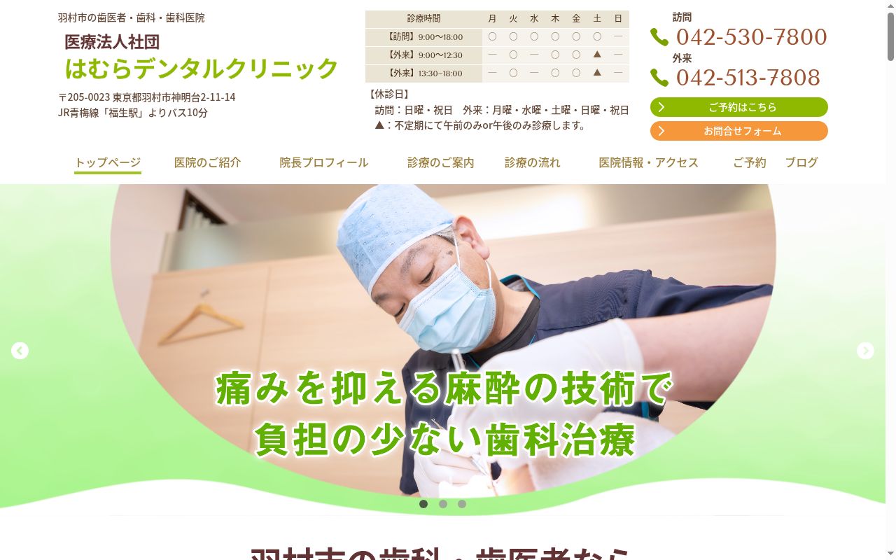 医療法人社団はむらデンタルクリニックの公式サイトのスクリーンショット