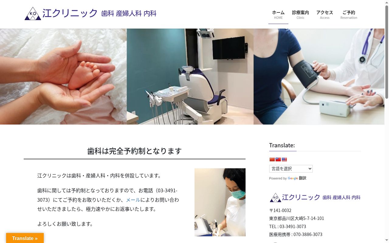 江クリニック 歯科 産婦人科 内科の公式サイトのスクリーンショット