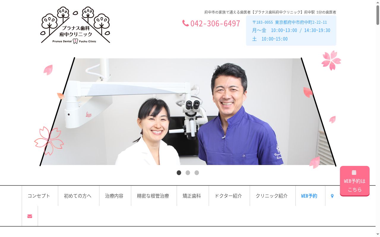 プラナス歯科府中クリニックの公式サイトのスクリーンショット