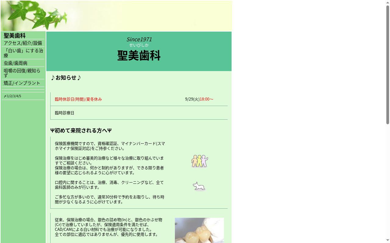 聖美歯科の公式サイトのスクリーンショット